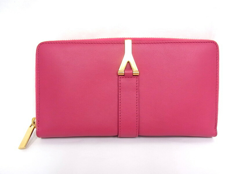 SAINT LAURENT PARIS サンローランパリラウンドファスナー長紙入れ \u003cBR\u003e314991 BJ50J ラウンドジップ \u003cBR\u003eさくら色 ゴールド金具 YSL\u003cBR\u003e【中古】【座標軸A+】【限りない美品】