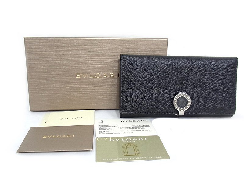 ブルガリ BVLGARI 二つ折り長財布 ロゴクリップブラック グレイン