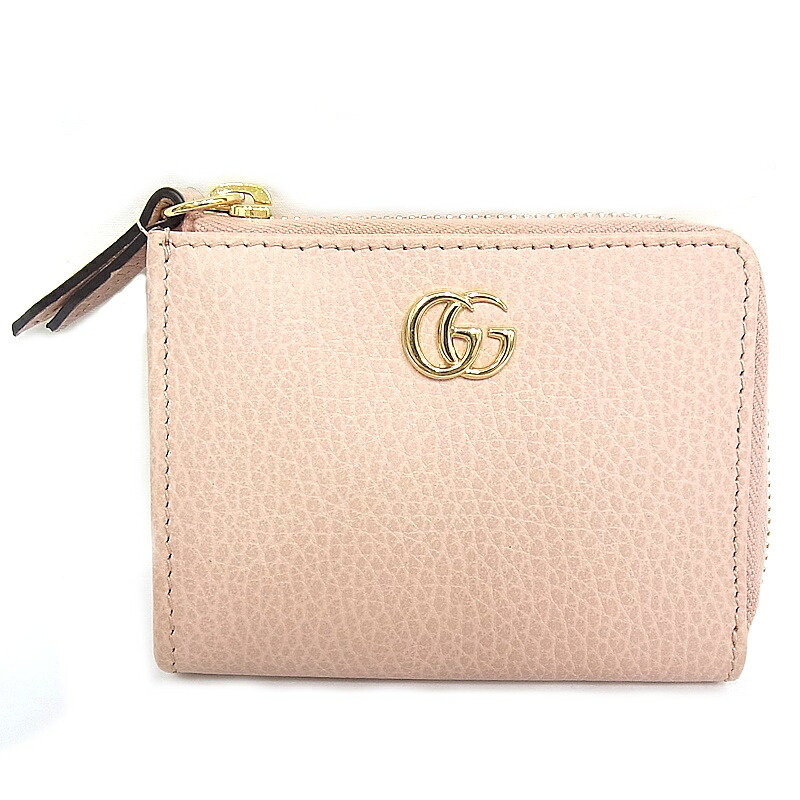 グッチ GUCCI パウダーコンパクト紙入れ さくら色コインケース L字ジッパー なめし革GGマーモント 644406 2184【中古品】【座標軸A+】【限りない美品】