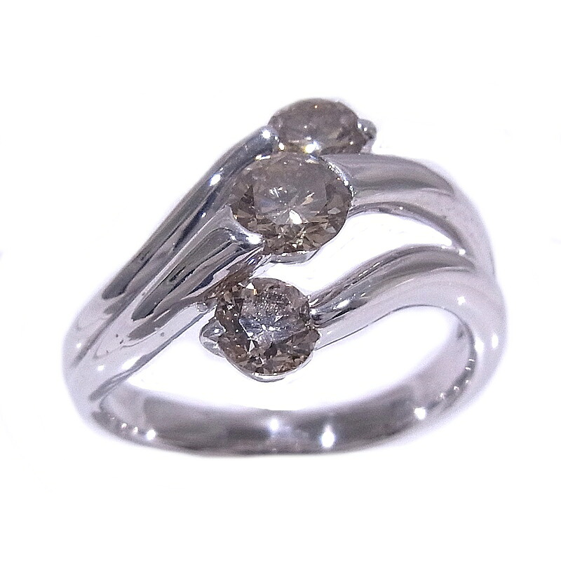 指輪 K18WG ホワイトゴールドダイヤリング ブラウンダイヤモンド 合計1.00ct【中古】【程度A】【仕上げ済】【ノーブランド】|ヤギ質店・平塚駅前店