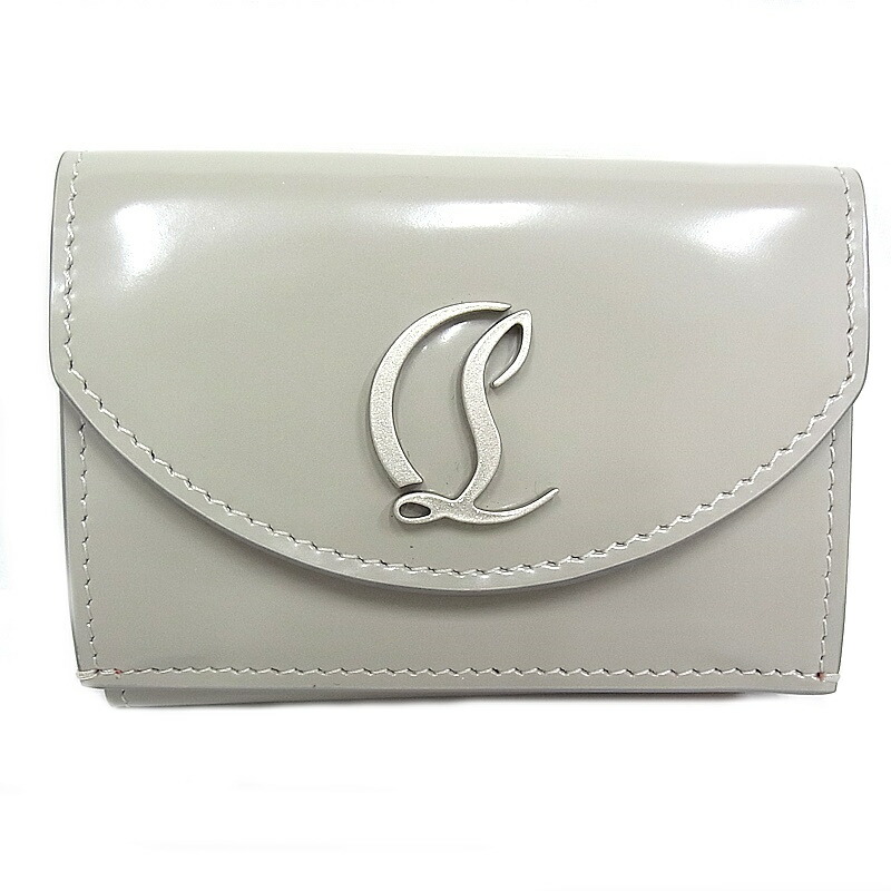 Christian Louboutinクリスチャン・ルブタン 3つ折り紙入れなめし革 薄墨色/赤いこと32351085446 LOUBI54 ルビ54【中古品】【座標軸A+】【飛び切り美品】