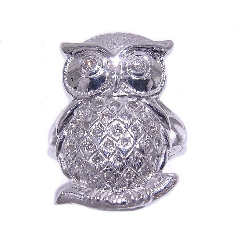 指輪　750　K18WG　ホワイトゴールド フクロウデザイン　リング ダイヤモンド　梟 Owl 【中古】【程度A】【美品】