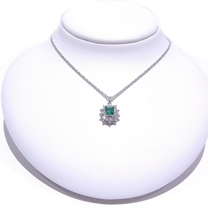 Pt850/Pt900　プラチナ　エメラルド ダイヤ　ネックレス エメラルド0.78ct　ダイヤ0.77ct 【中古】【程度A+】【極上美品】【ノーブランド】