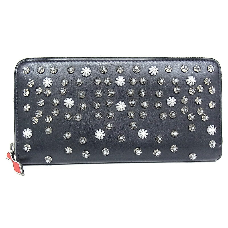 Christian Louboutinクリスチャン・ルブタン ラウンドジッパー長紙入れ なめし革 黒いこと3185168 スタッズ スパイク【中古品】【座標軸A】【美品】