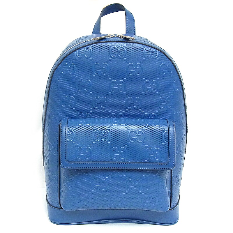 グッチ GUCCI 背嚢 658579GGエン主任者 うしろ側容器に並べる デイパックレザー 青碧 しろがね色金具【中古品】【度合いA+】【御前上等美品】