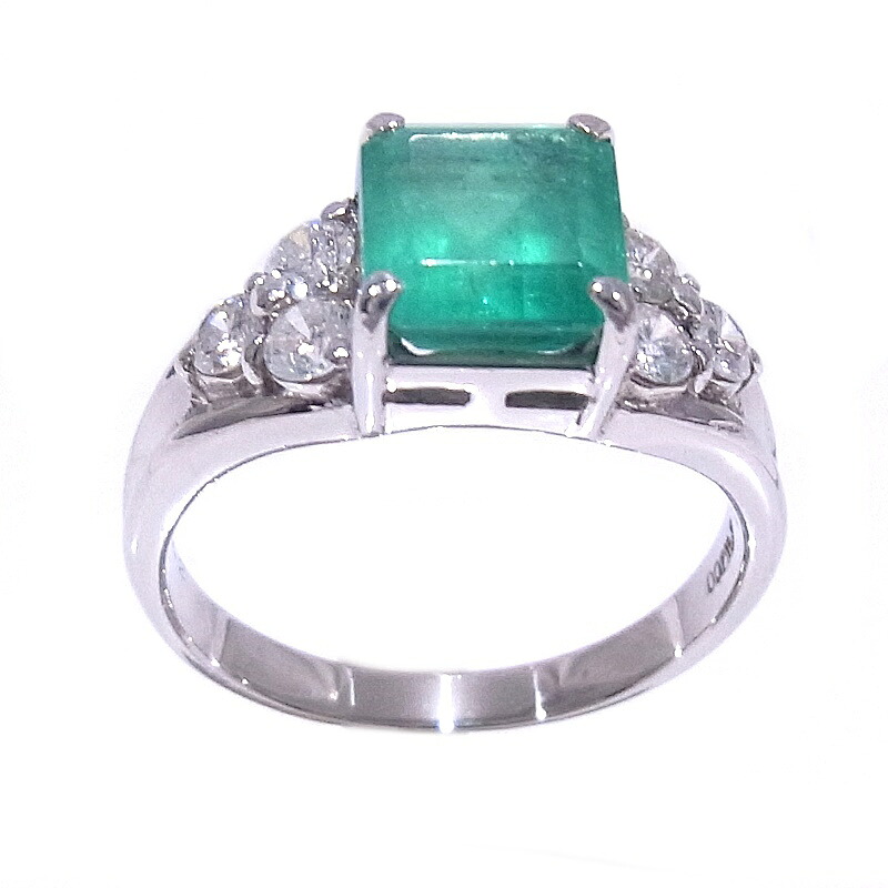 Pt1000　プラチナ　指輪　エメラルド 1.85ct ダイヤモンド 0.42ct　ノーブランド　リング　約12.5号 【中古】【程度A】【美品】