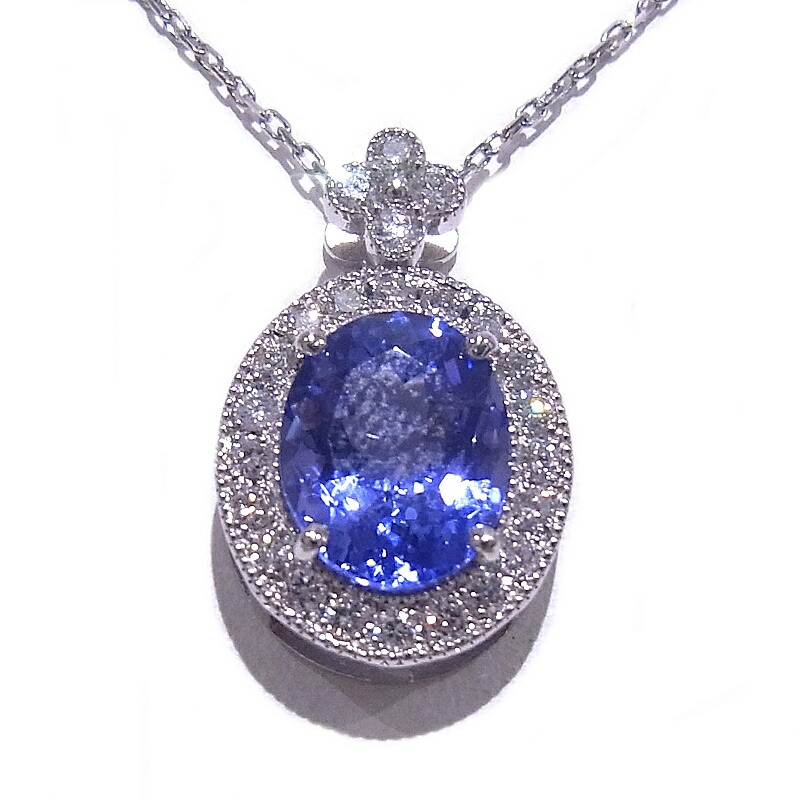 Pt950/900　プラチナ　ネックレス タンザナイト3.04ct　ダイヤ0.35ct　天然ゾイサイト 【中古】【程度A】【美品】 108,900円