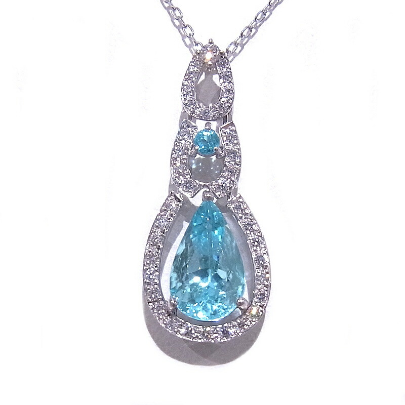 Pt850/950 プラチナ ネックレス パライバトルマリン1.99ct/0.05ct ダイヤ0.25ct 鑑別書付き 【中古】【程度A】【ノーブランド】