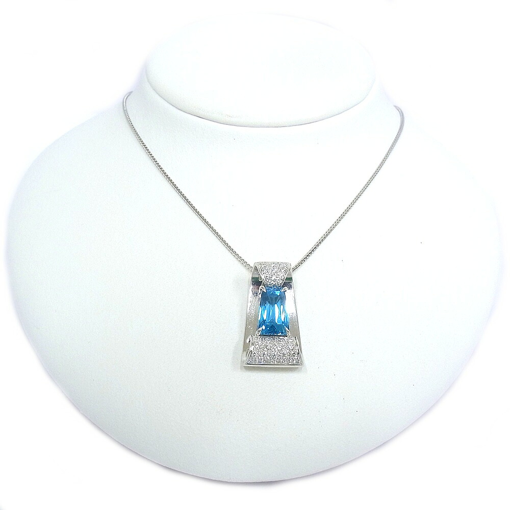 K18WG　ホワイトゴールド　ネックレス 天然ジルコン7.07ct　ダイヤ合計0.41ct 【中古】【程度A】【ノーブランド】