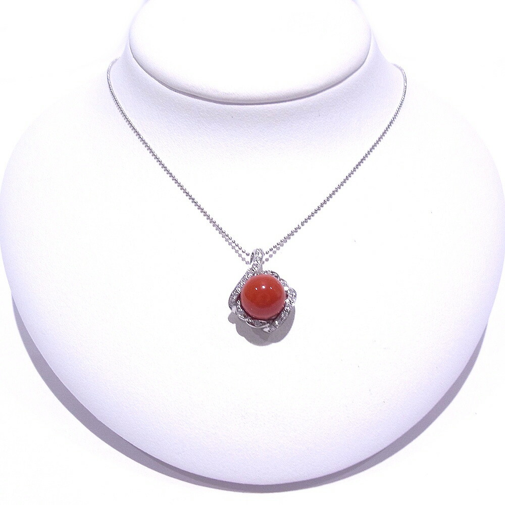 Pt850/900 プラチナ ネックレスダイヤモンド 0.19ct サンゴ 珊瑚【中古】【程度A】【美品】|ヤギ質店・平塚駅前店