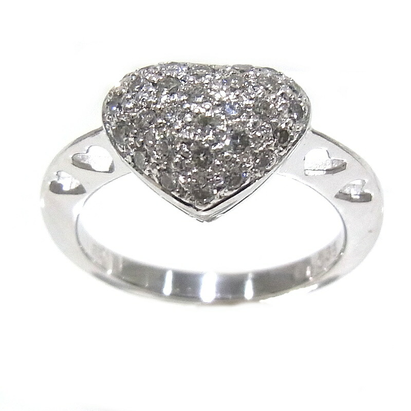 指輪　750　K18　WG　ホワイトゴールド ハートモチーフ　ノーブランド リング　ダイヤモンド合計0.35ct 【中古】【程度A】【美品】