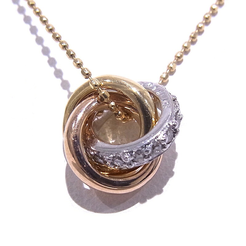 K18YG 750 イエローゴールド ネックレス 750　YG/WG/PG　３カラーペンダント ダイヤモンド　0.16ct 【中古】【程度A】【美品】