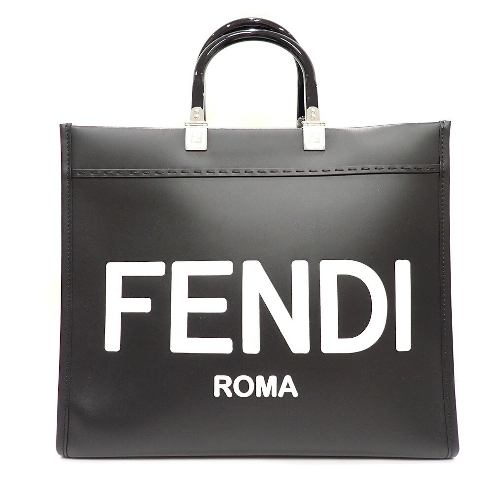 フェンディ FENDI トートバッグサンシャイン ミディアム ロゴ入りショルダーバッグ 2WAYバッグ8BH386-ABVL ブラック カーフレザー【中古品】【程度A】【美品】