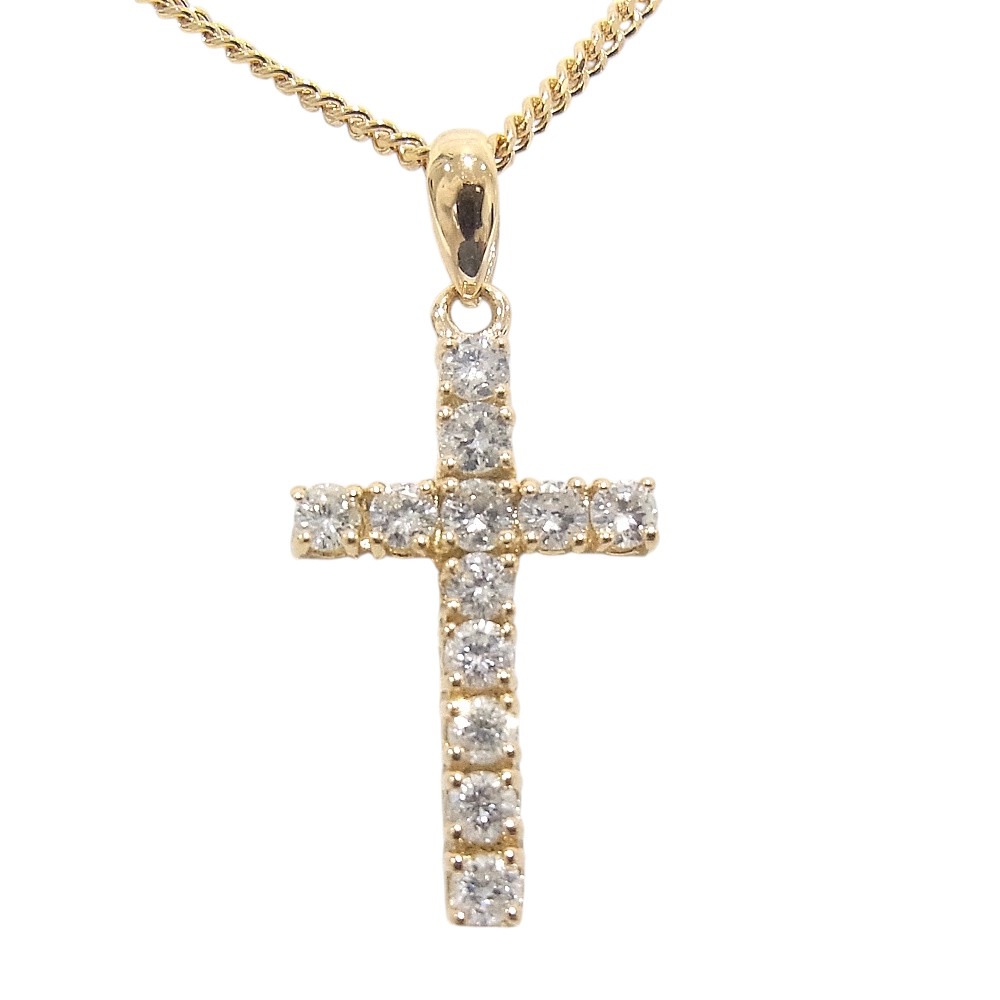 K18YG 750 イエローゴールドクロスネックレス ダイヤモンド【中古】【程度A】【ノーブランド】|ヤギ質店・平塚駅前店
