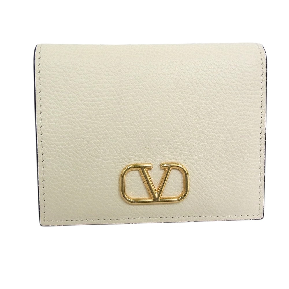 バレンチノ VALENTINO 二つ折り財布 ヴァレンティノ スモールウォレット ロゴ金具ガラヴァーニ アイボリー オフホワイト【中古】【程度A】【美品】|ヤギ質店・平塚駅前店