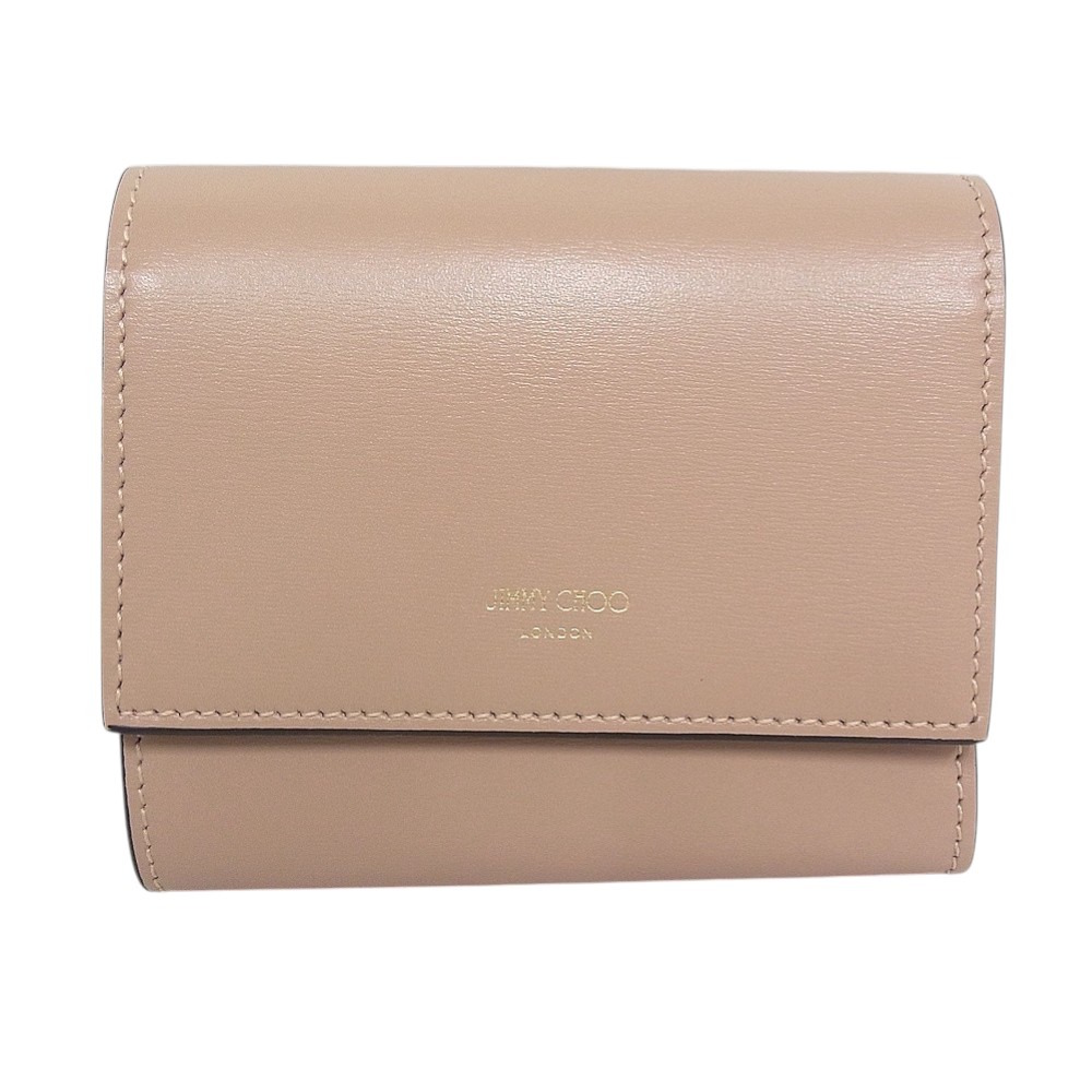 ジミーチュウ　JIMMY CHOO　三つ折り財布 レザー　ベージュ　ピンク 【中古品】【程度A+】【極上美品】