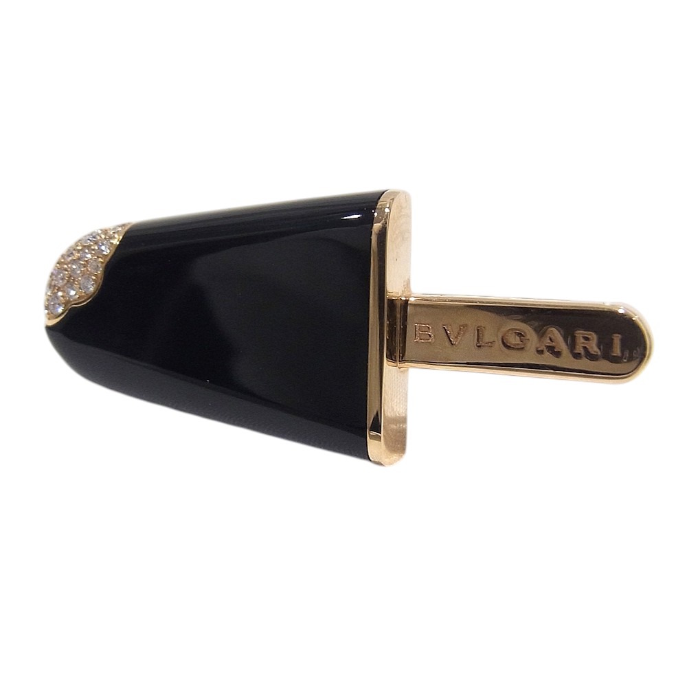 BVLGARI　ブルガリ　ブローチ ブルガリ・ブルガリ ジェラーティ オニキス　ダイヤモンド　354745 750　K18PG　ピンクゴールド ピンブローチ　アイスキャンディ　アイスバー 【中古】【程度A】【美品】
