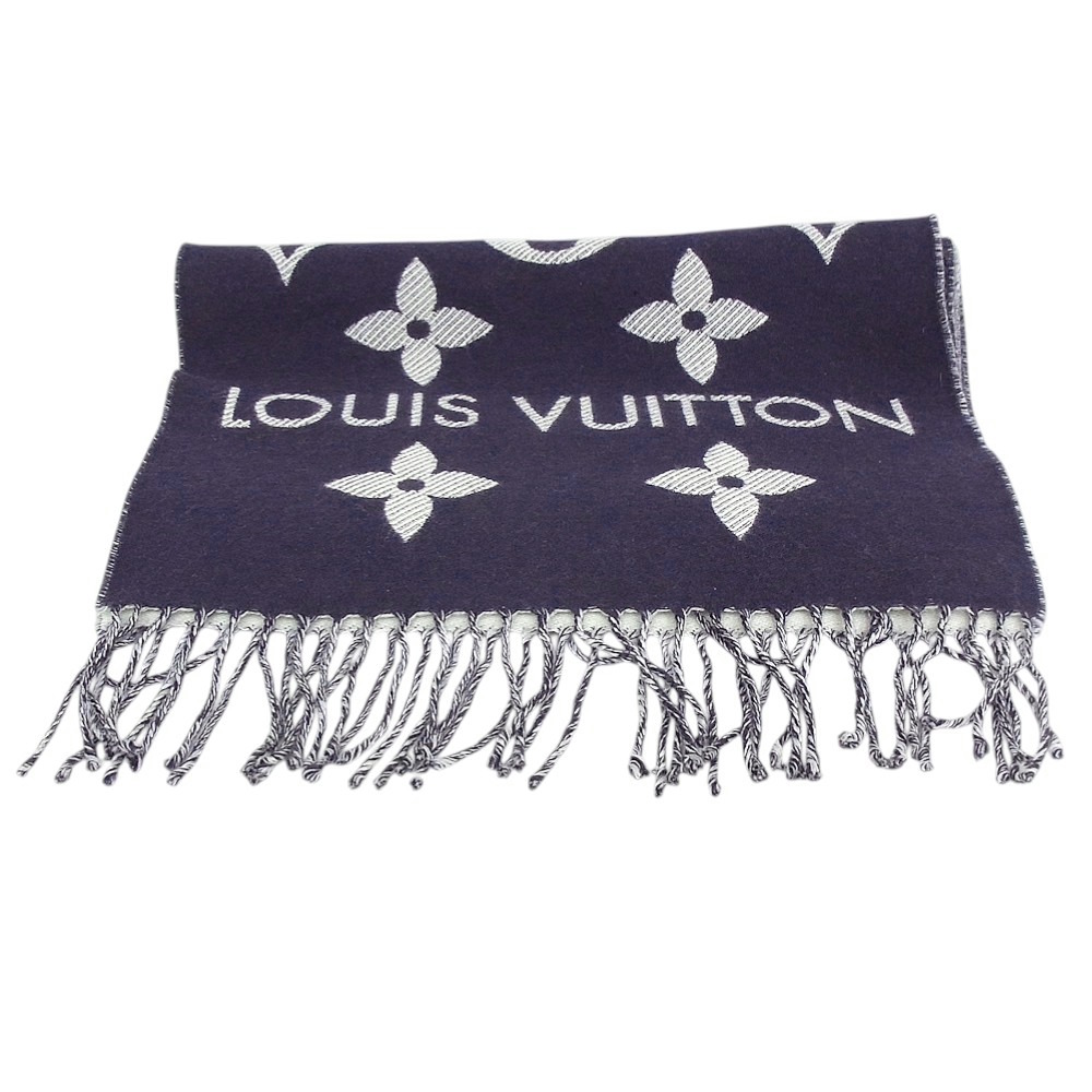 ルイヴィトン LOUIS VUITTON マフラーエシャルプ シンプリー M79503米国海軍 白いこと レディースメンズ 羊毛100％【中古品】【座標軸A】【美品】