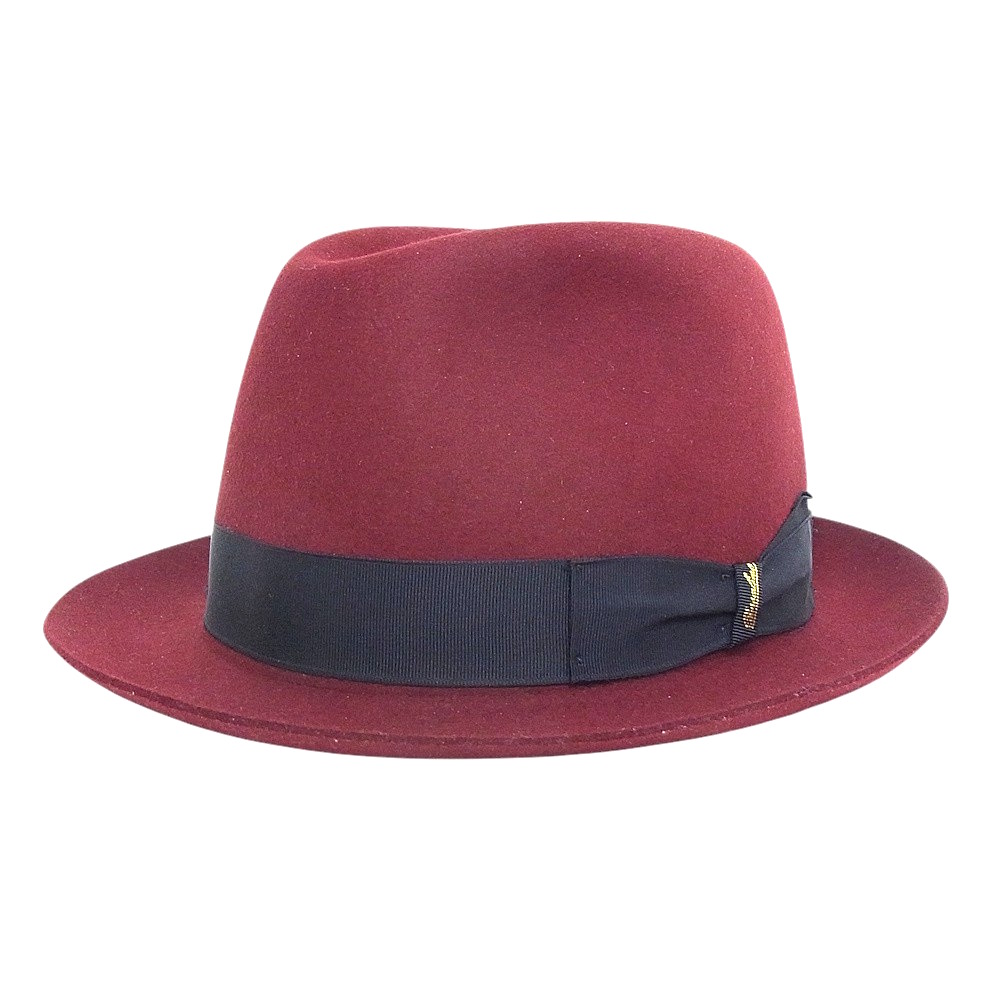 Borsalino ボルサリーノ かぶり笠 ハットエンジ色 毛（兎）100％ 大きさ書きあらわす59毛皮フェルト帽 ラビットファー【中古品】【座標軸A+】【御前上等美品】
