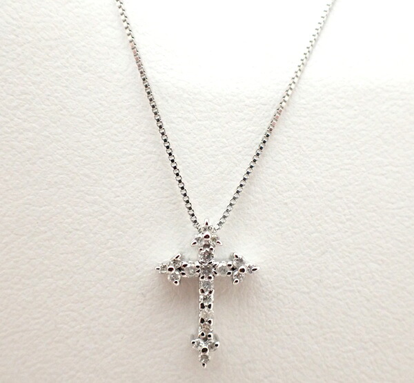 750 K18WG ホワイトゴールド ネックレスクロス ネックレス ダイヤ0.16ct【中古】【程度A-】【ノーブランド】|ヤギ質店・平塚駅前店