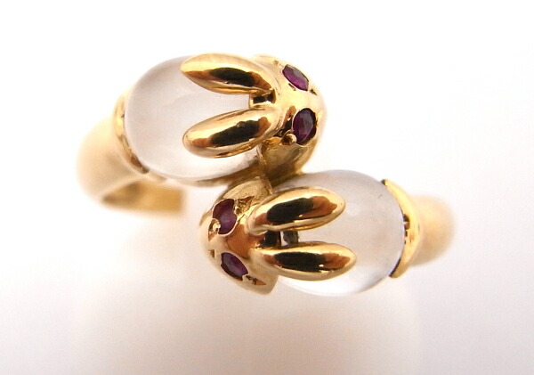 K18 Yg イエローゴールド 指輪ムーンストーン ルビー0 02ctウサギ うさぎ ノーブランド リング 中古 程度a 美品 Allsaintscourt Org