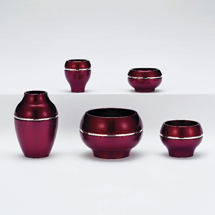 仏具セット おしゃれ モダン仏具 ミニ モダン 仏具 セット 小物 具足 香炉 線香立て 火立 ろうそく立て 花立 花瓶 茶湯器 仏飯器 かわいい 小さい 仏壇 手元供養 国産 日本製 送料無料 『ソワレII・レッド』