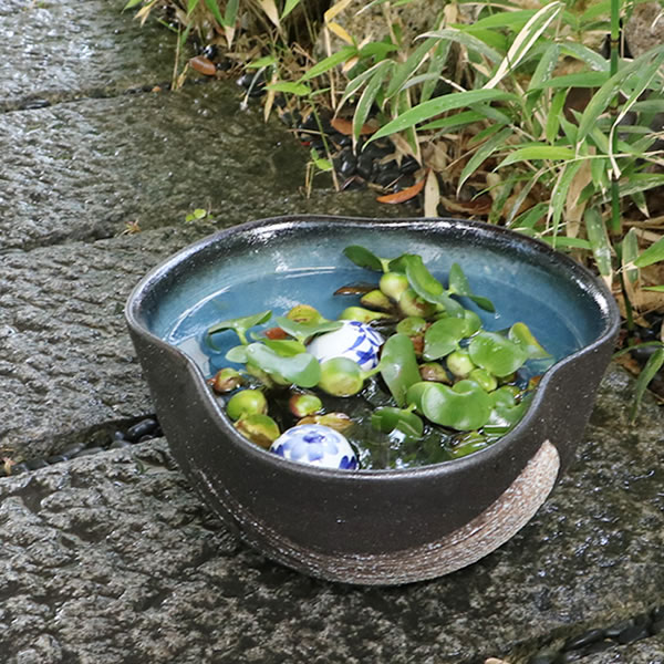 10号青釉ハケメ三方曲げ水鉢 信楽焼すいれん鉢 メダカ鉢、 金魚鉢にも至適 スイレン鉢 瀬戸もの睡蓮鉢 芙蓉鉢 はす鉢 めだか鉢 鉢 瀬戸もの 水連鉢 水鉢 スイレン鉢 信楽焼きスイレン鉢 手水鉢 su-0151