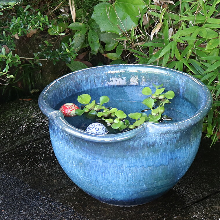 睡蓮鉢 大型 陶器 花鳥 模様 めだか 水槽 蓮 エクステリア 水鉢