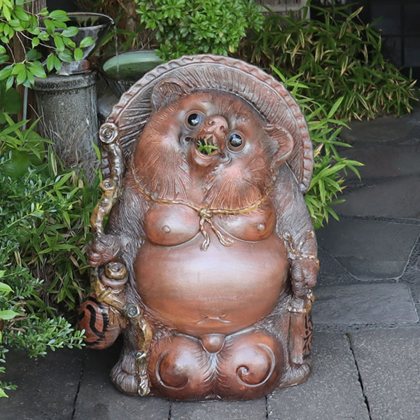 信楽焼 狸庵 作 たぬき 置物　高さ約58cm 信楽焼 狸 置物 高さ17cm 陶器 縁起物 5号古信楽風お願いたぬき