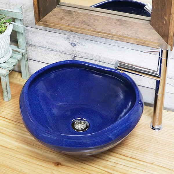 【今だけ10%OFFクーポン配布中】手洗い鉢 陶器洗面 信楽焼 洗面ボウル 手洗器 洗面ボール トイレ用 青色 手洗鉢 陶器 洗面鉢 鉢 手洗い器 鉢 洗面シンク 洗面器 洗面台 ボール 和風 やきもの しがらき 青 丸 tr-2209