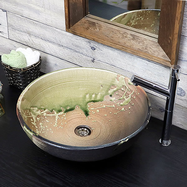 【今だけ10%OFFクーポン配布中】洗面鉢 手洗い鉢 陶器洗面 信楽焼 洗面ボウル 手洗器 洗面ボール 手洗鉢 陶器 洗面鉢 鉢 手洗い器 洗面シンク 洗面器 洗面台 ボール 和風 やきもの しがらき 茶色 tr-4050