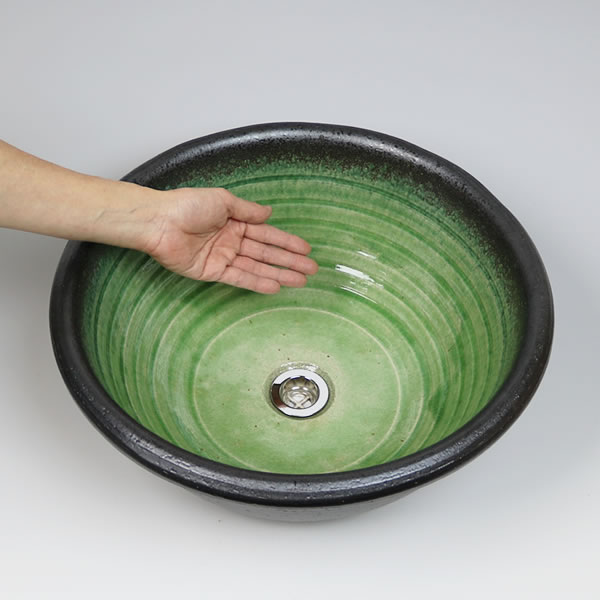 手洗い鉢 陶器洗面 信楽焼 緑ガラス 手洗い器 ボール 陶器 やきもの 鉢