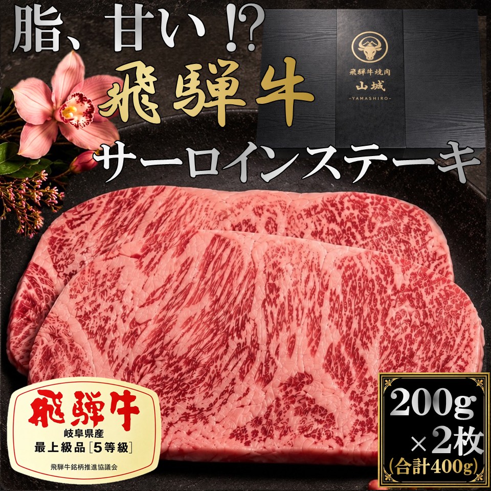 御中元 飛騨牛 サーロインステーキ 200g ×2枚 合計400g A5 ギフト 肉 美味しいお肉 お肉 贅沢 黒毛和牛 A5等級 高級肉 和牛 プレミアム 夏ギフト サーロイン ステーキ肉 高級お肉セット 秘伝の焼肉だれ 岩塩 化粧箱 冷凍 送料無料 内祝い 御祝い 誕生日 お中元 贈答 山城|飛騨牛焼肉 山城 本店