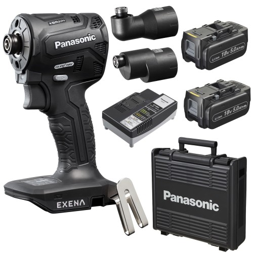 パナソニック(Panasonic) 充電インパクトドライバー EZ1PD1 アタッチメントセット ONE ATTACH対応 (18V 5.0Ah電池パック×2個/充電器/スミ打ちアタッチメント/アングルアタッチメント/プラスチックケース付) EXENA デュアル(14.4V/18V対応) EZ1PD1J18A1B ブラック