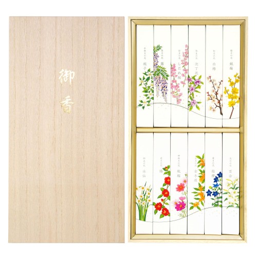 カメヤマ 名香 月の花 桐箱 12種入 花の香り 詰め合わせ 進物 贈答用 ギフト お線香 お香