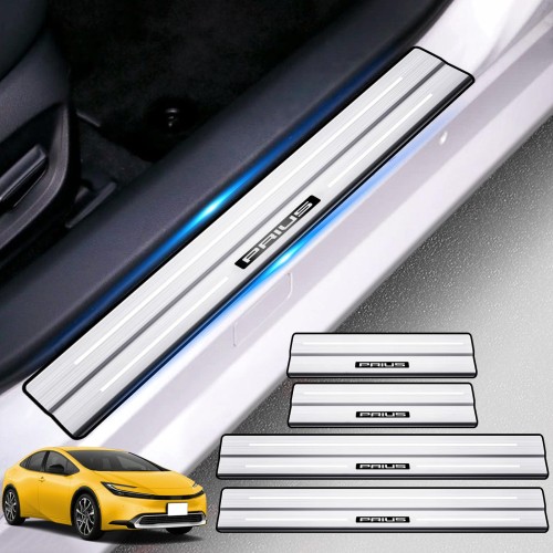 HUDIY（フーディ）スカッフプレート ステンレス製 新型プリウス 60系用 サイドステップガード PRIUS ZVW60 ZVW65 MXWH60 MXWH65 (2023年1月～現行) ドアスカッフプレート 滑り止め 汚れ防止 キズ防止 日本語の取り付け説明書付き(ブラックロゴ) 4点セット