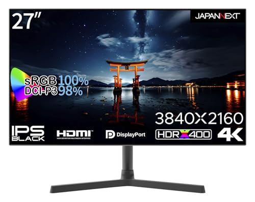 JAPANNEXT 27in 管する 4K UHD 3840x2160解像力 IPS BLACK 見せびらかす (HDMI/DisplayPort/金棒引き内蔵/VESA相応う/ブルーライトカット) JN-27IPSB4FLUHDR