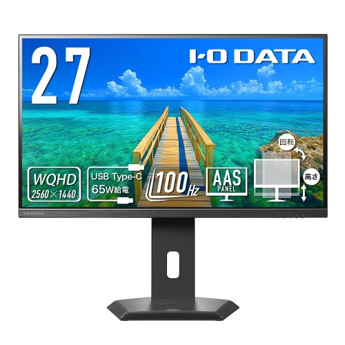 IODATA 管する 27in WQHD 100サイクル Type-C給電 USBこしき 積み上げる 縦横回転させる AASダイアログボックス 非光輝 黒いこと 省間隔文字 (HDMI×1/DisplayPort×1/USB-C×1/USB-A×3/金棒引き付/高さ合わせる/VESA相応う/週末受け支える/日本製造会社) EX-CQ270SA-F