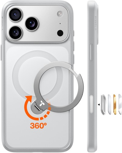 TORRAS iPhone 17 Pro 用 ケース多機能一体・360&deg;新定点回転スタンド Magsafe対応 高耐久性 耐衝撃 ゼンマイ式スタンド リング 縦横両対応 マグネット搭載 急速充電対応 指紋防止「Ostand Q3 Spin」チタ｜yutaca 店