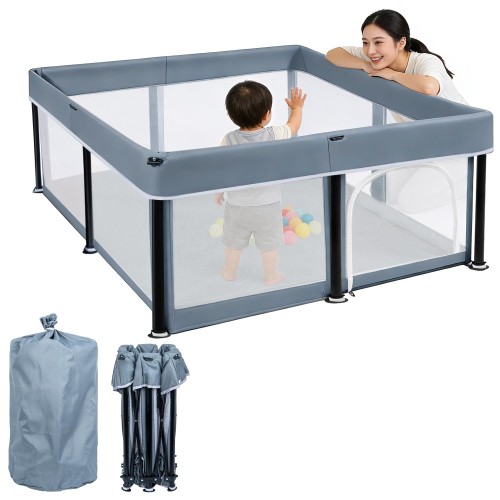 BQKOZFIN ベビーサークル 120x180x67cm コンパクト 折りたたみ可能 扉付き 大型 baby playpen プレイヤード 滑り止め吸盤 メッシュタイプ 洗濯可能 子供 ペットが利用可能 収納バッグ付き 室内外対応 |yutaca 店