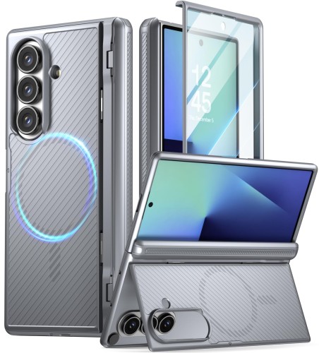 POETIC Revolution Flex Galaxy Z Fold 7用ケース [折りたたみ式キックスタンド付き][ヒンジ保護][MagSafe対応] フルボディ耐衝撃 Galaxy Z Fold 7カバー 内蔵スクリーンプロテクター付き シルバーグレー｜yutaca 店