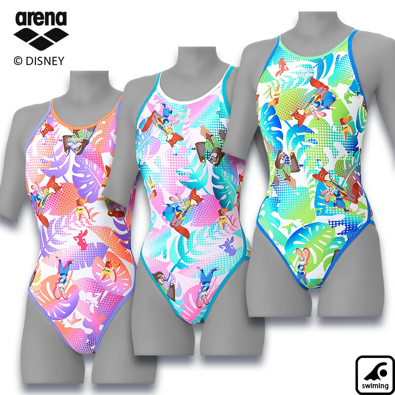 アリーナ レディース トレーニングワンピース（オープンバック）女性用 トレーニング水着 ディズニー ズートピア2 AS6SWM56L画像