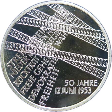 【プルーフ】 ドイツ 東ドイツ蜂起50年 10ユーロプルーフ銀貨 2003年
