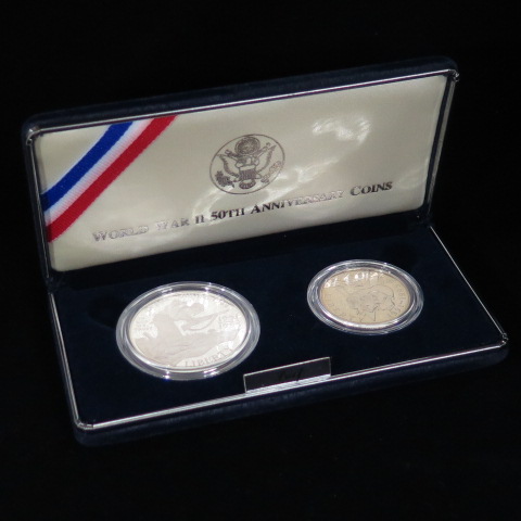 楽天市場】アメリカ 第2次世界大戦50年 1ドル銀貨・50セント白