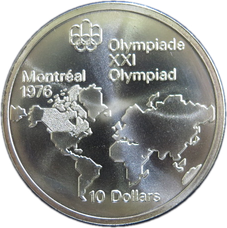 1976年カナダ銀貨 10ドル モントリオールオリンピック世界地図特大記念銀貨 1976年カナダ銀貨 10ドル モントリオールオリンピック世界地図
