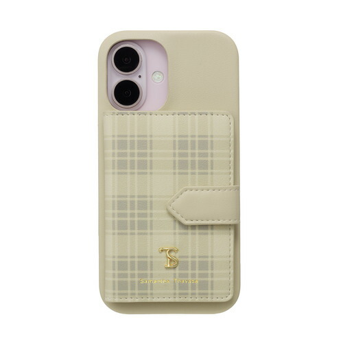 Samantha Thavasa STBIGWPCWIP2461 Wrap Case with Plaid Magsafe Card Wallet for iPhone16 Beige