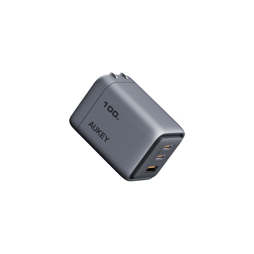 AUKEY PA-C5-GY AC充電器 PD100W Comet USB-Ax1、USB-Cx2ポート 折りたたみ式 GaN採用 グレー