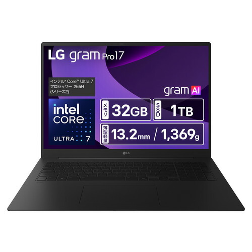 ★SUH LG電子工学 万覚え帳パソコン LG gram Pro 17 17Z90TP-GD88J [17型 | WQXGA | Core Ultra 7 | 32GB | 1結核症 | Windows 11 | 黒いこと ]