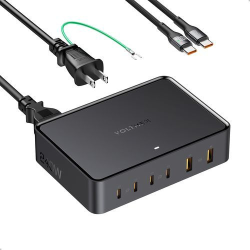 共栄物産 V2248 USB急速充電器 Revo 240 PD3.1 USB PD対応 240WP USB-C×4／USB-A×2 USB-C端子ケーブル付き ブラック