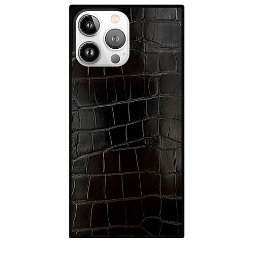 Flaunt FT056730 Square MagSafe Case for iPhone 16 Pro Black Crocodile Faux leather